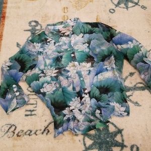 Chicos Sheer Water Hyacinths Button Down Blouse 3